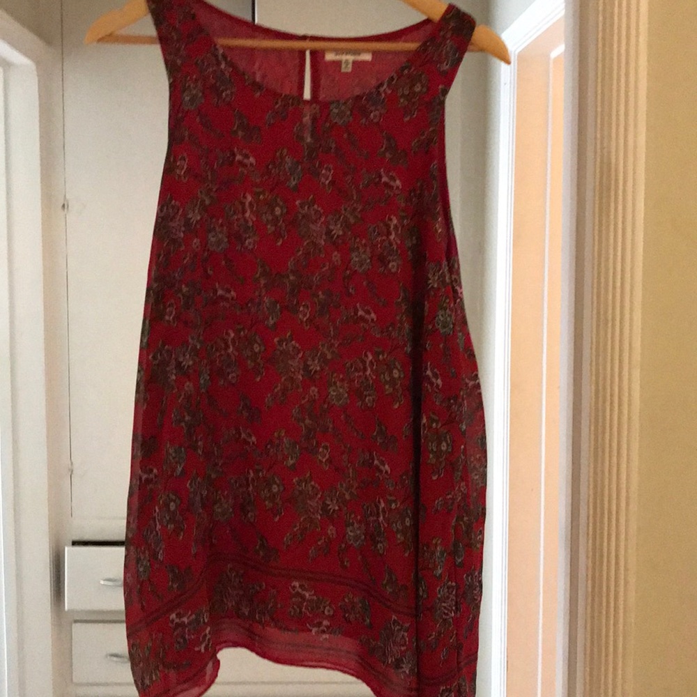 Max Studio burgundy red with floral design shirt.